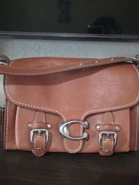 Coach Wester Tabby, Saddle Color Leather Shoulder Bag with Silver Hardware